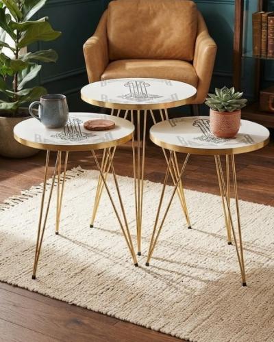 Arabic Calligraphy Nesting Tables Set of 3, Islamic Home Decor