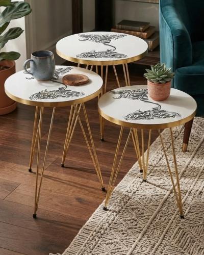Arabic Calligraphy Nesting Tables Set of 3, Islamic Home Decor