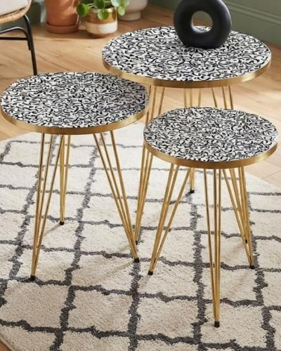 Black Arabesque Nesting Tables Set of 3, Islamic Furniture