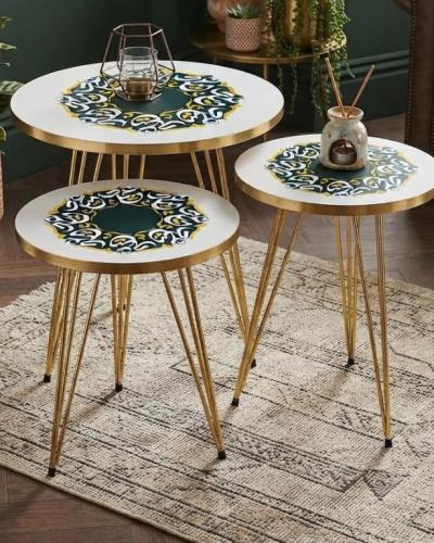 Moroccan Geometric Nesting Tables Set of 3, Islamic Furniture