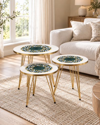 Moroccan Geometric Nesting Tables Set of 3, Islamic Furniture
