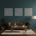Art mural en métal – Calligraphie Kufi : Al-Falaq, Ayat al-Kursi et An-Nas