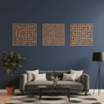 Art mural en métal – Calligraphie Kufi : Al-Falaq, Ayat al-Kursi et An-Nas