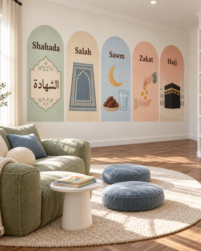 Five Pillars Panel Wall Murals – Soft Pastel Symbols
