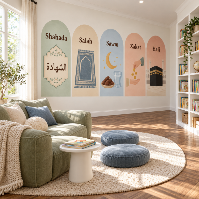 Five Pillars Panel Wall Murals – Soft Pastel Symbols