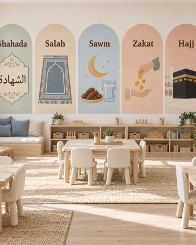 Five Pillars Panel Wall Murals – Soft Pastel Symbols