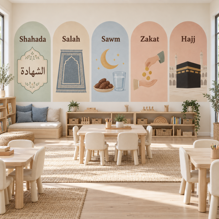 Five Pillars Panel Wall Murals – Soft Pastel Symbols