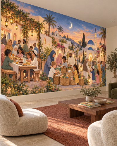 Ramadan Village Wall Murals – Sunset Family Gathering