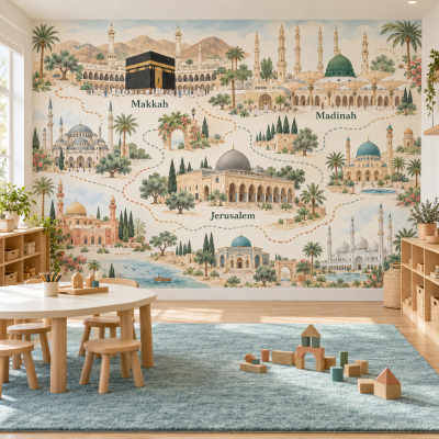 Islamic Landmarks Wall Murals – Illustrated City Map