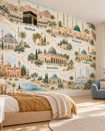 Islamic Landmarks Wall Murals – Illustrated City Map
