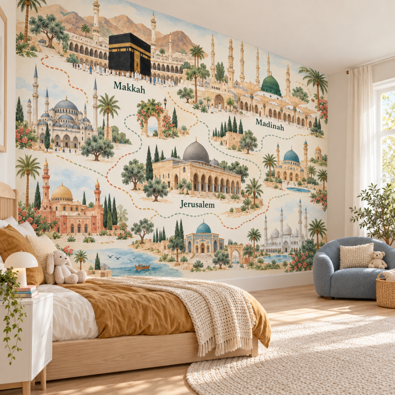 Islamic Landmarks Wall Murals – Illustrated City Map
