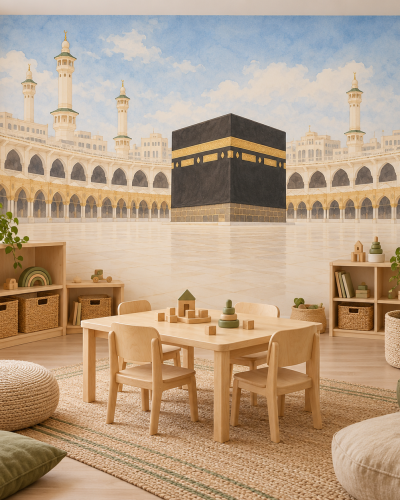 Kaaba Courtyard Wall Murals – Soft Makkah Panorama