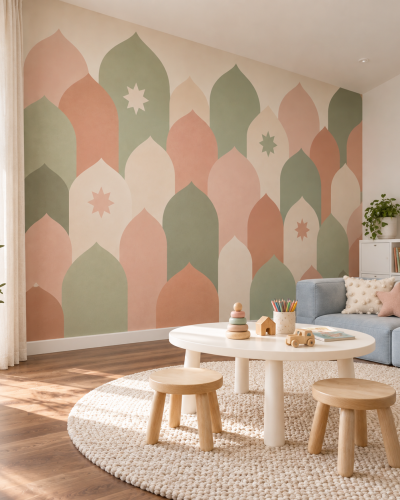 Pastel Arch Wall Murals – Layered Islamic Shapes