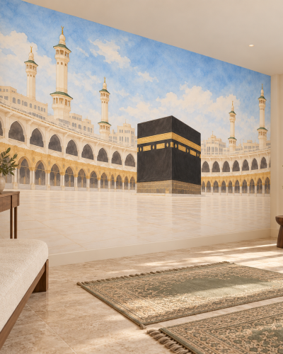 Kaaba Courtyard Wall Murals – Soft Makkah Panorama
