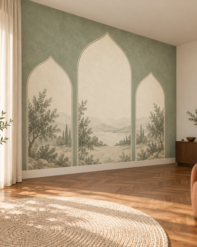 Three Arch Wall Murals – Sage Botanical Landscape
