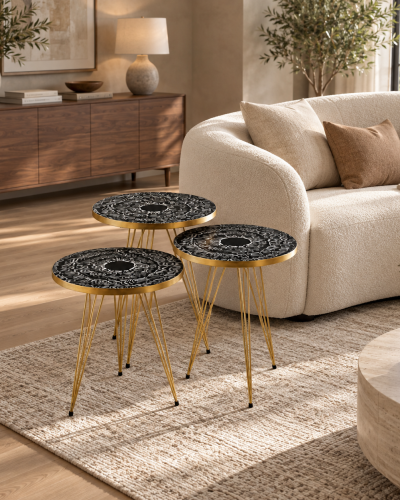 Black Arabesque Nesting Tables Set of 3, Modern Islamic Furniture