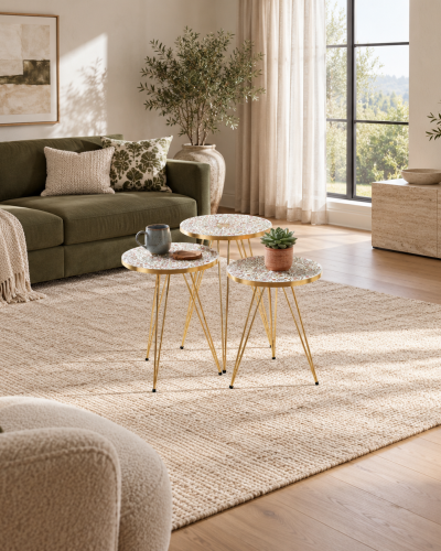 Floral Islamic Nesting Tables Set of 3, Moroccan Coffee Table Set