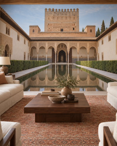 Alhambra Courtyard Wall Murals – Moorish Arches and Water