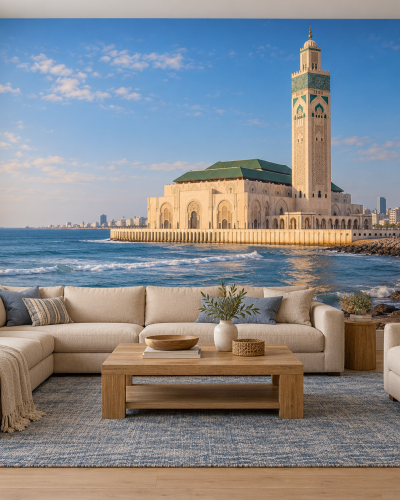 Hassan II Mosque Wall Murals – Atlantic Coastal Panorama