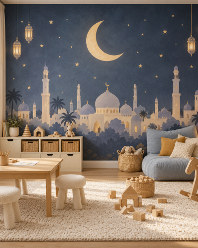 Crescent Mosque Wall Murals – Navy Starry Night