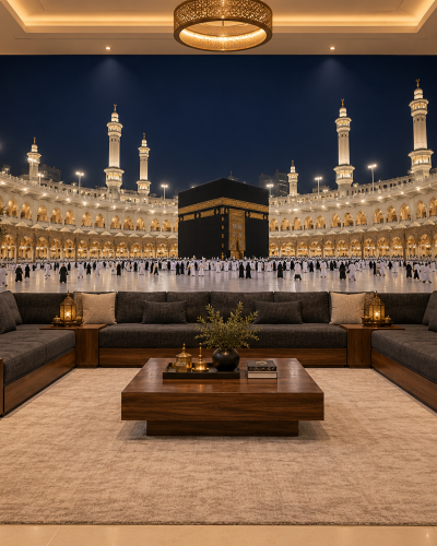 Kaaba Night Wall Murals – Illuminated Mecca Panorama