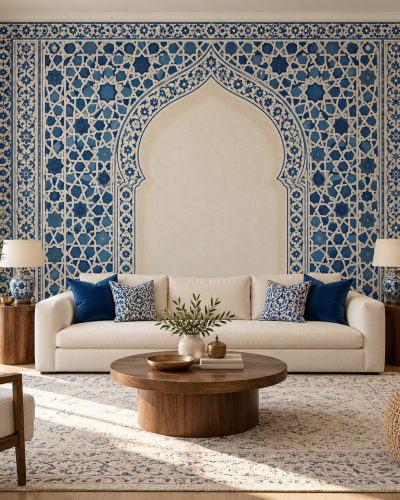 Blue Mihrab Wall Murals – Cobalt Islamic Geometry