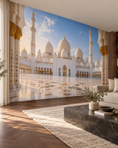 Sheikh Zayed Mosque Wall Murals – White Domes and Reflections