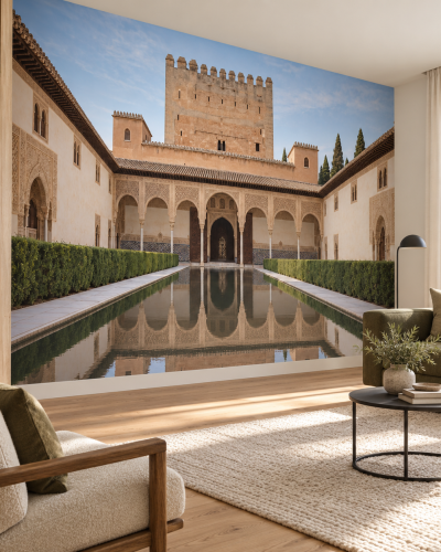 Alhambra Courtyard Wall Murals – Moorish Arches and Water