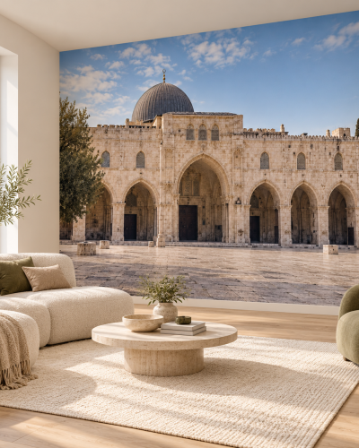 Al Aqsa Mosque Wall Murals – Stone Arches and Courtyard