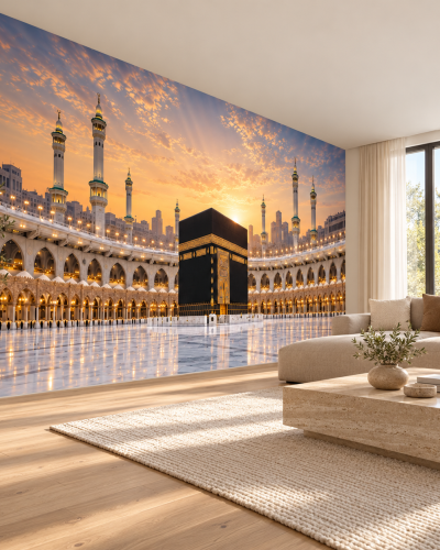 Kaaba Sunset Wall Murals – Warm Golden Sky