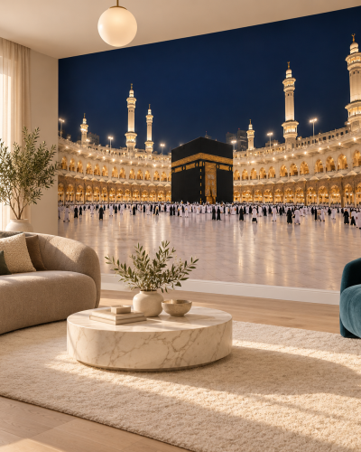 Kaaba Night Wall Murals – Illuminated Mecca Panorama