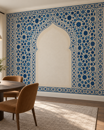 Blue Mihrab Wall Murals – Cobalt Islamic Geometry