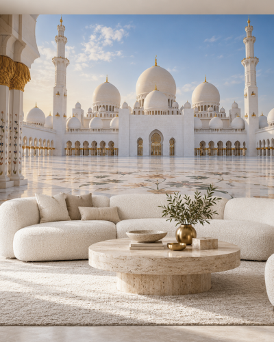 Sheikh Zayed Mosque Wall Murals – White Domes and Reflections