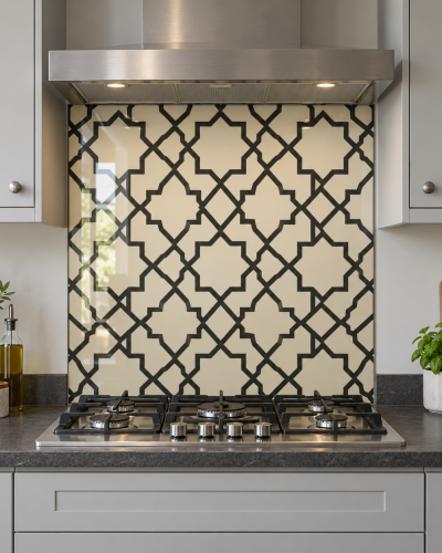 Black Ivory Eight Point Star Glass Kitchen Splashback