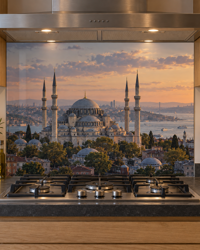 Suleymaniye Sunset Istanbul Glass Kitchen Splashback