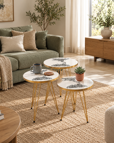 Arabic Calligraphy Nesting Tables Set of 3, Islamic Home Decor