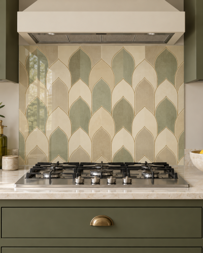 Sage Cream Pointed Arch Glass Kitchen Splashback