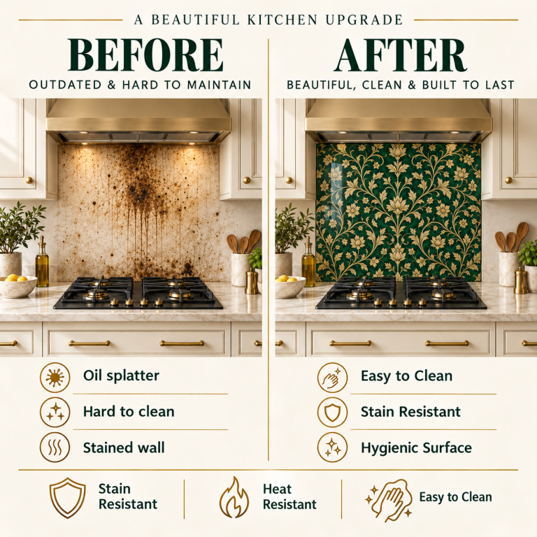 Black Gold Star Rosette Glass Kitchen Splashback